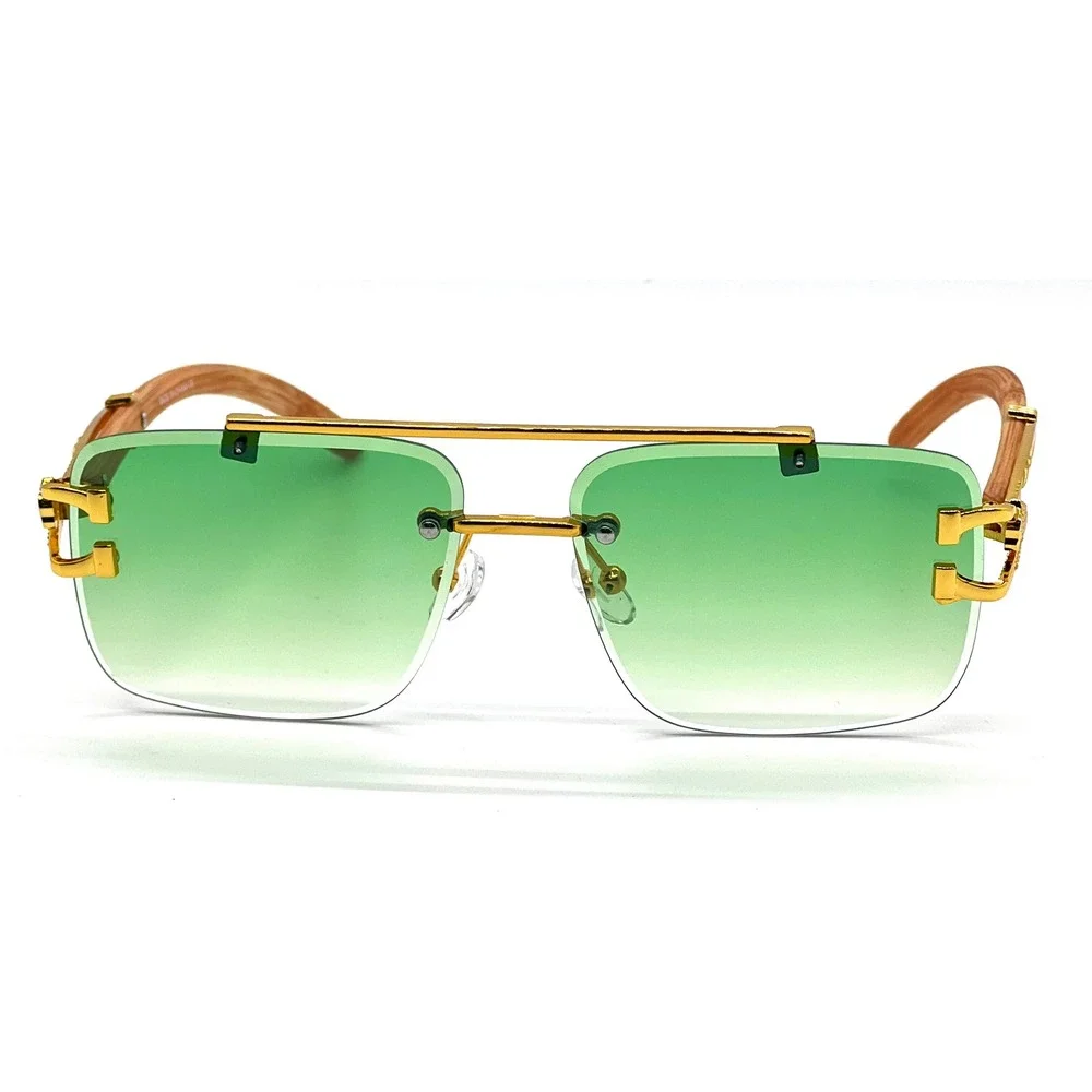 Mens Rimless‎ Square Green Gradient Sunglasses Hip Hop Cholo Shades UV400 Modern